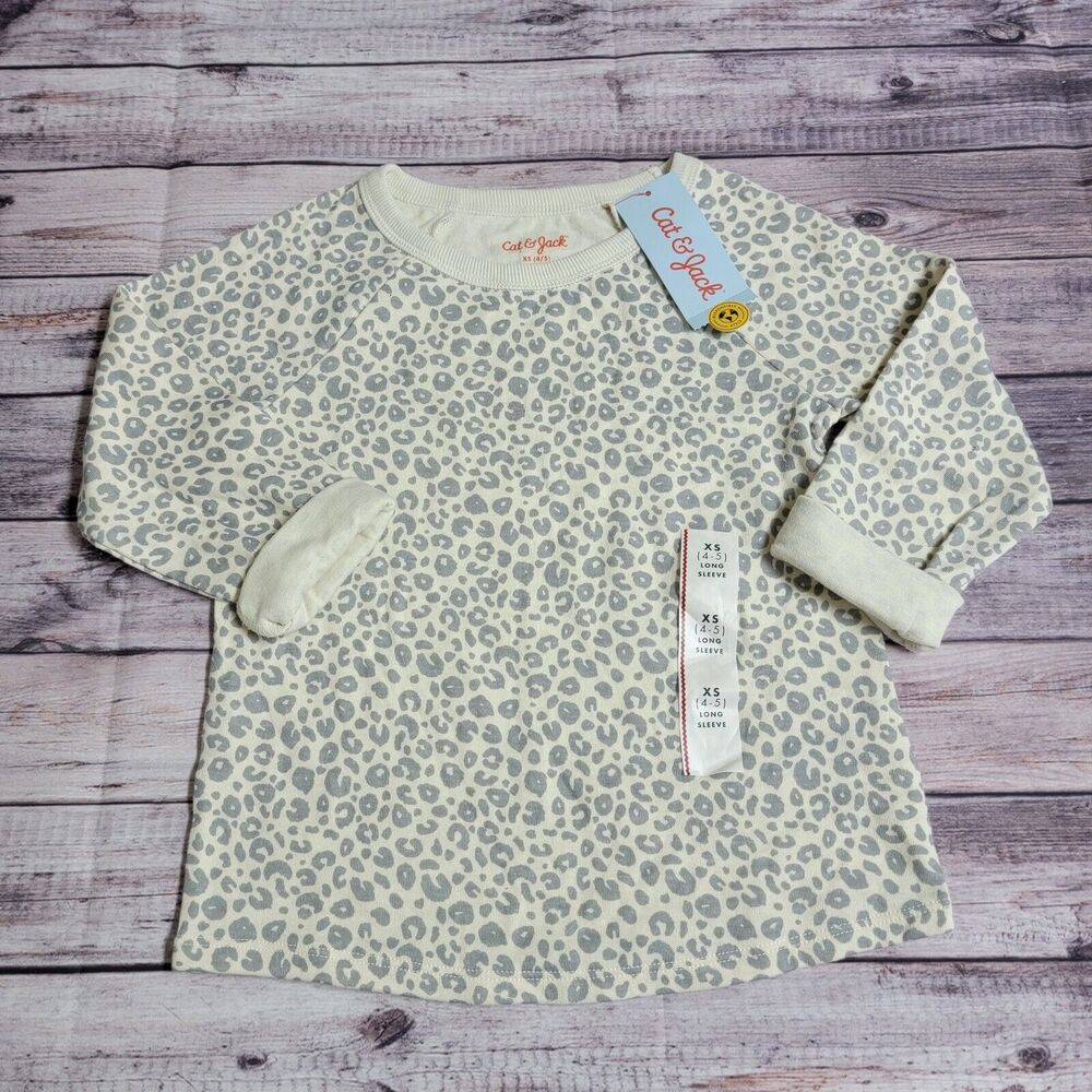 Cat & Jack Double-Knit Long Sleeve Shirt Girls Size XS (4/5) Animal Print